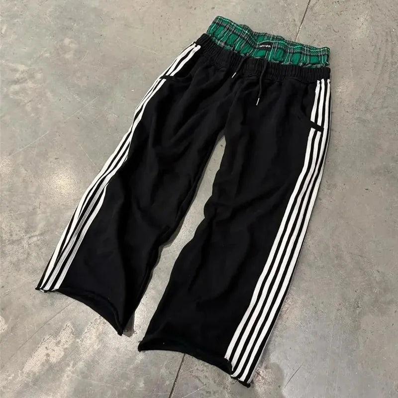 Double-Waisted Baggy Striped Joggers