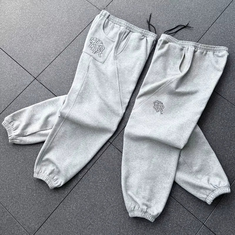 Y2K Trendy Joggers Street Retro Streamlined Seams Embroidery Logo Unisex Sweatpants Hip Hop Harajuku Oversized Fit Casual Pants