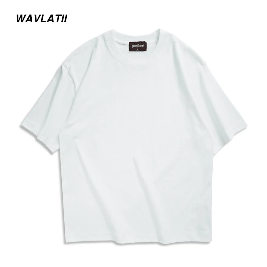 New Men Oversized T Shirts Female 260 GSM Casual White Streetwear Tees Black Solid Basic Summer Tops for Young WMT2401