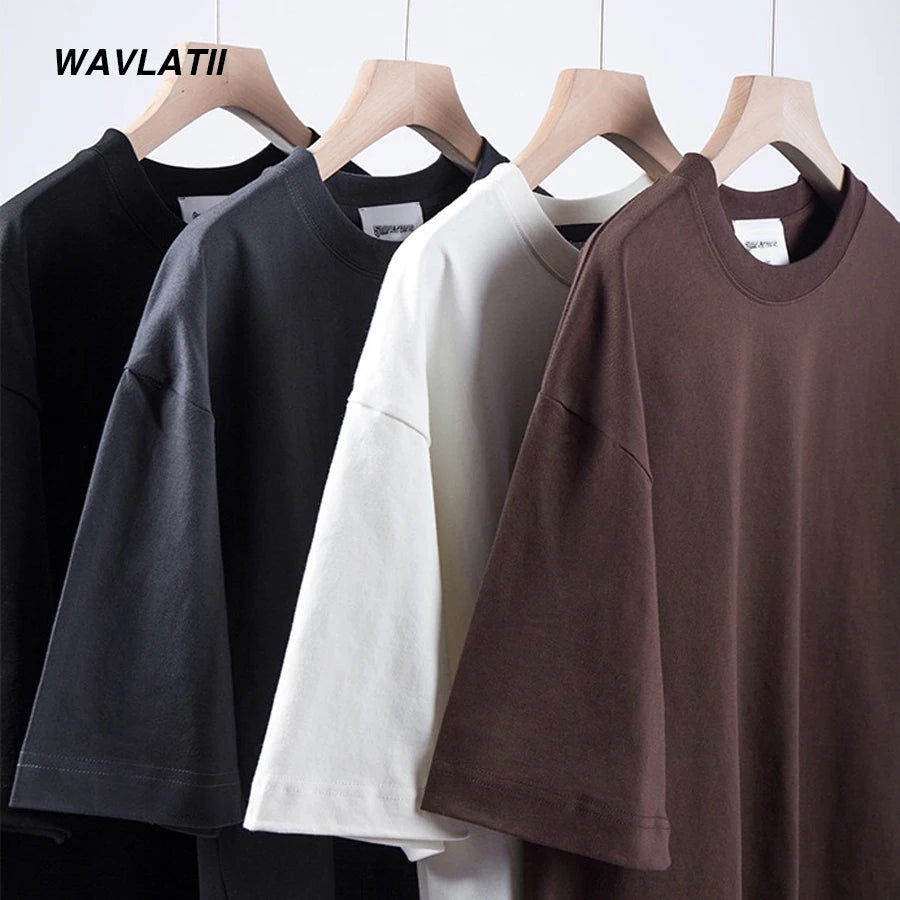 New Men Oversized T Shirts Female 260 GSM Casual White Streetwear Tees Black Solid Basic Summer Tops for Young WMT2401