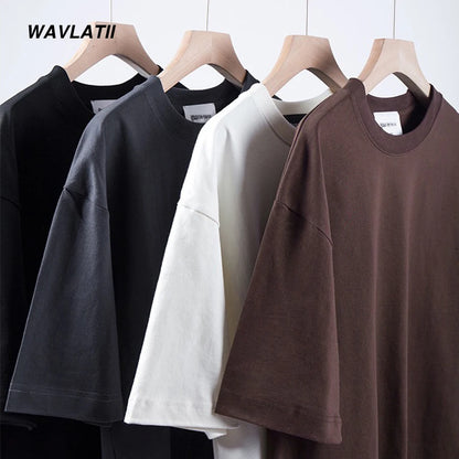 New Men Oversized T Shirts Female 260 GSM Casual White Streetwear Tees Black Solid Basic Summer Tops for Young WMT2401