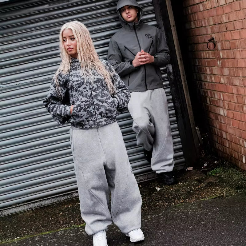 Y2K Trendy Joggers Street Retro Streamlined Seams Embroidery Logo Unisex Sweatpants Hip Hop Harajuku Oversized Fit Casual Pants