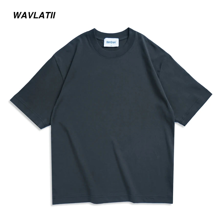 New Men Oversized T Shirts Female 260 GSM Casual White Streetwear Tees Black Solid Basic Summer Tops for Young WMT2401
