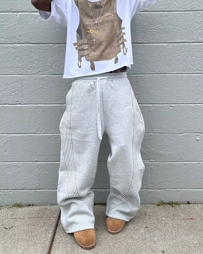 Y2K Embroidered Gray Casual Pants Camo Functional Tactical Functional Men'S Women'S Premium Jogging Drawstring Sweatpants