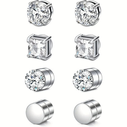 1 Pairs Crystal Strong Magnetic Ear Stud Clip Earrings for Men Women Punk round Zircon Magnet Earrings Non Piercing Jewelry