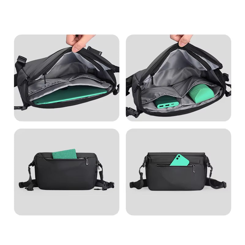 Leather Waterproof Multifunction Messenger Bag Large Capacity Sling Shoulder Bags Mens Crossbody Bag