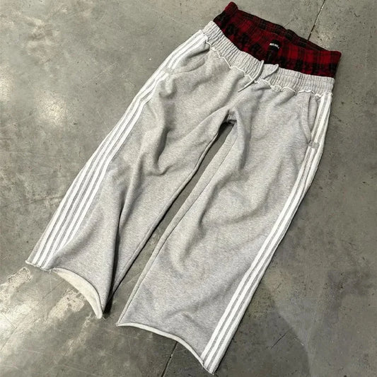 Double-Waisted Baggy Striped Joggers