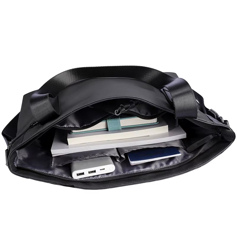 Multifunctional Leather Messenger Bag Men Black Crossbody Bag Large Capacity Stylish Men Shoulder Bag Men