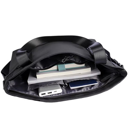 Multifunctional Leather Messenger Bag Men Black Crossbody Bag Large Capacity Stylish Men Shoulder Bag Men