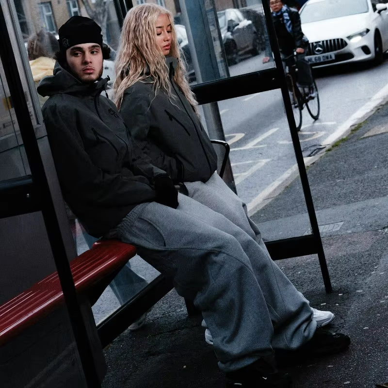 Y2K Trendy Joggers Street Retro Streamlined Seams Embroidery Logo Unisex Sweatpants Hip Hop Harajuku Oversized Fit Casual Pants