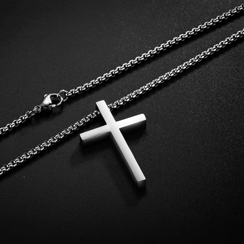 New Stainless Steel Cross Pendant Necklace for Men Women Minimalist Jewelry Male Female Necklaces Chokers Silver Color